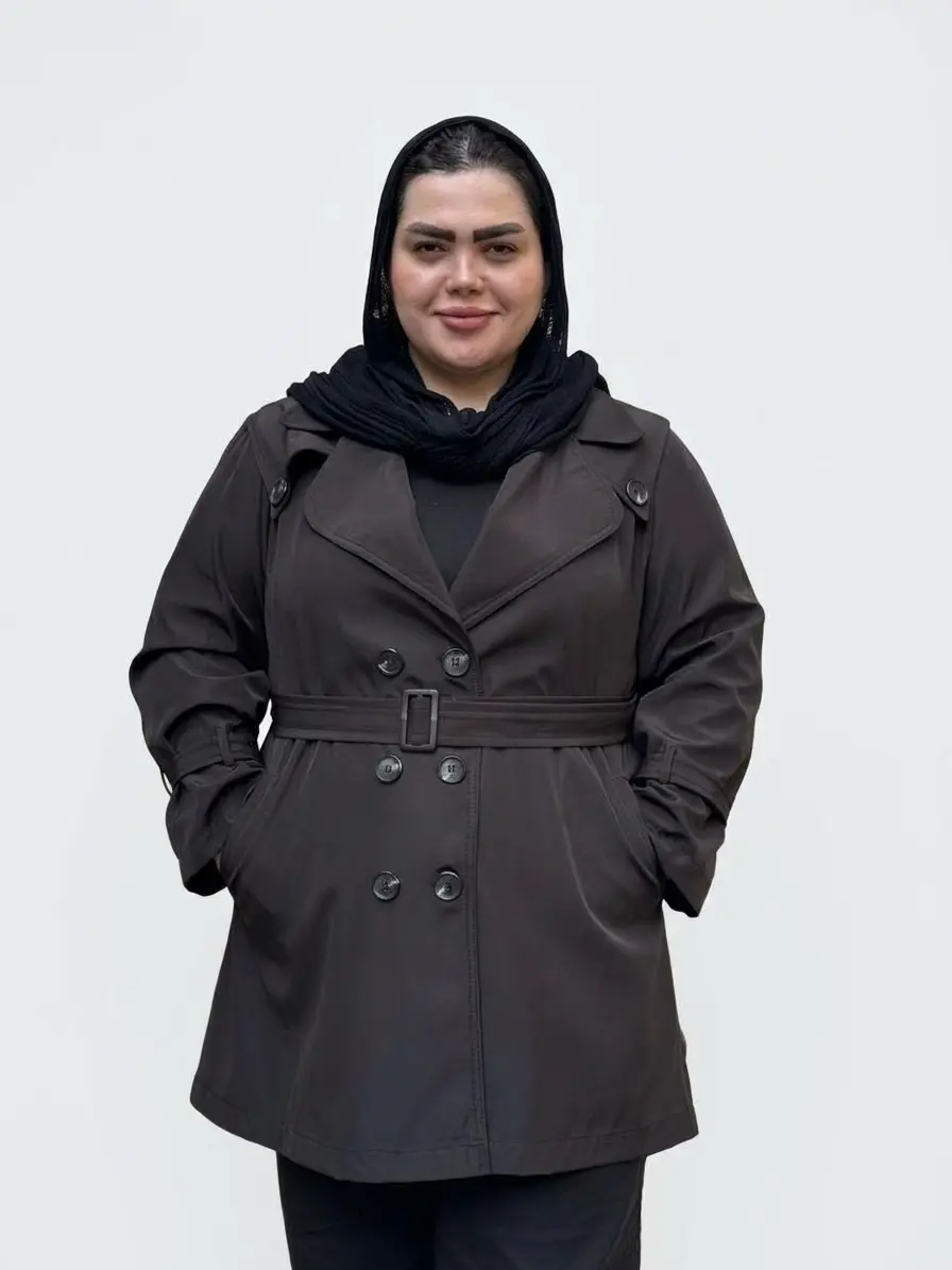 بارونی ۶ دکمه زنانه سایز بزرگ کمردار